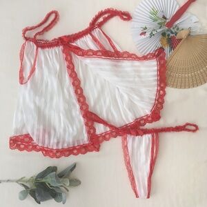 Vintage Undercover Wear Sheer White & Red Ruffle Top & Panty Lingerie Set